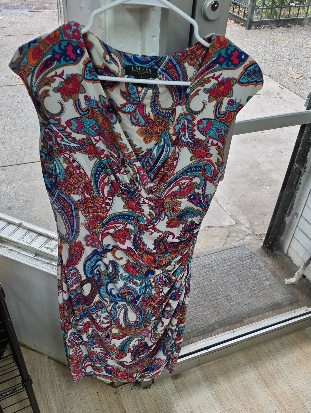 Lauren Ralph Lauren White Multicolor Paisley Midi Wrap Dress